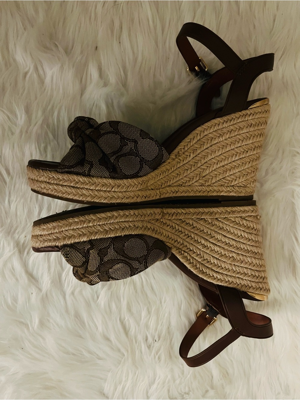 Coach Brown Signature Canvas Espadrille Wedge Sandals